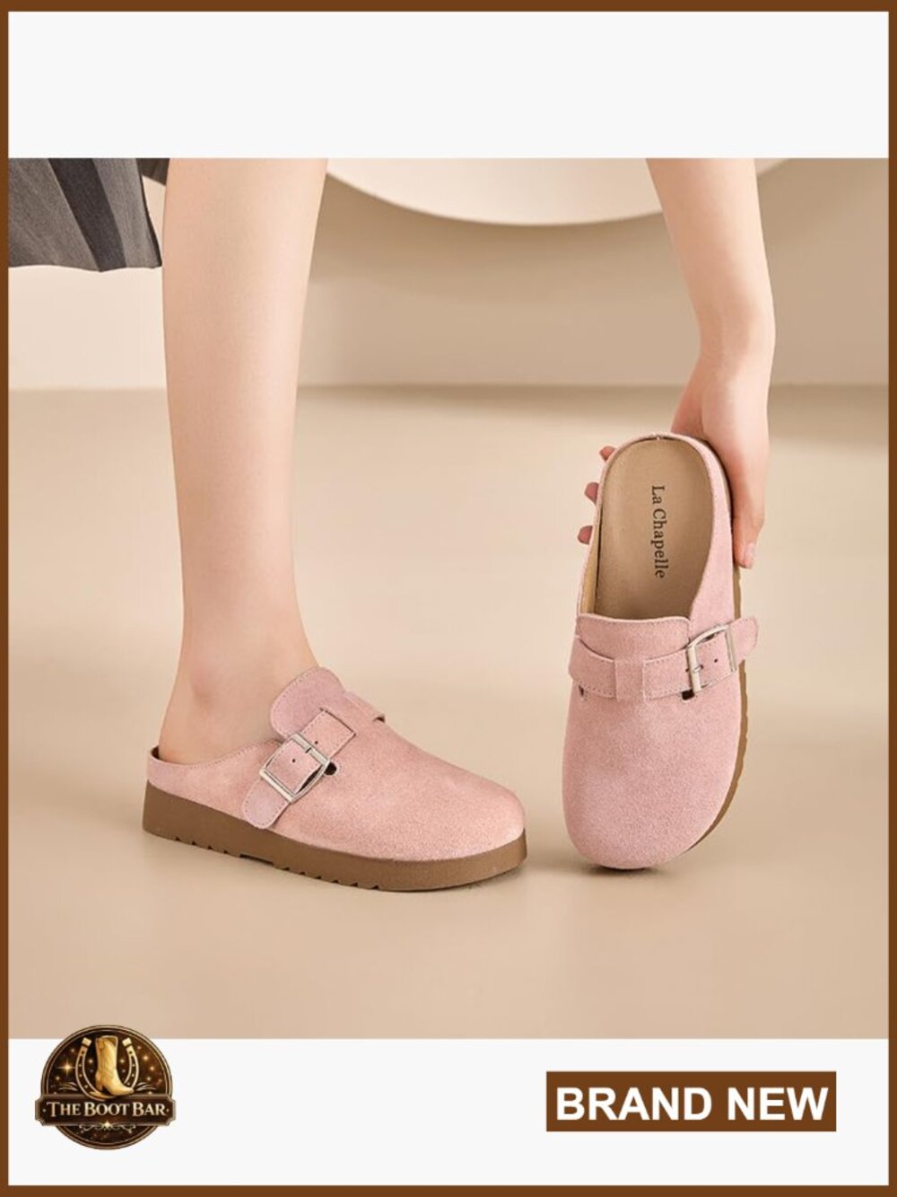 Suede Clogs for Women Soft Cork Footbed Leather Mules with Adjustable Buckle - Picture 2 of 7